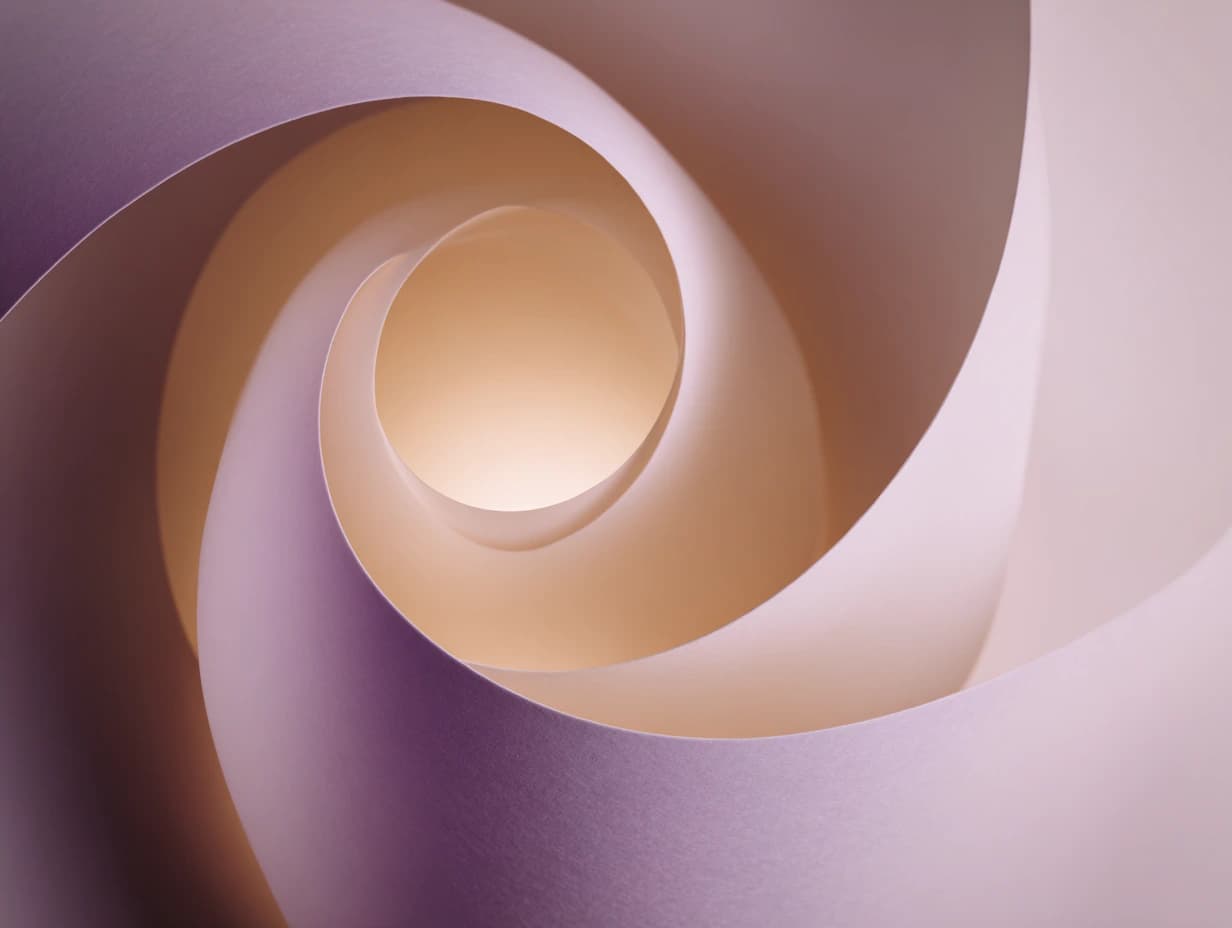 Spirale/flux en papier évoquant la transformation, améthyste vers or