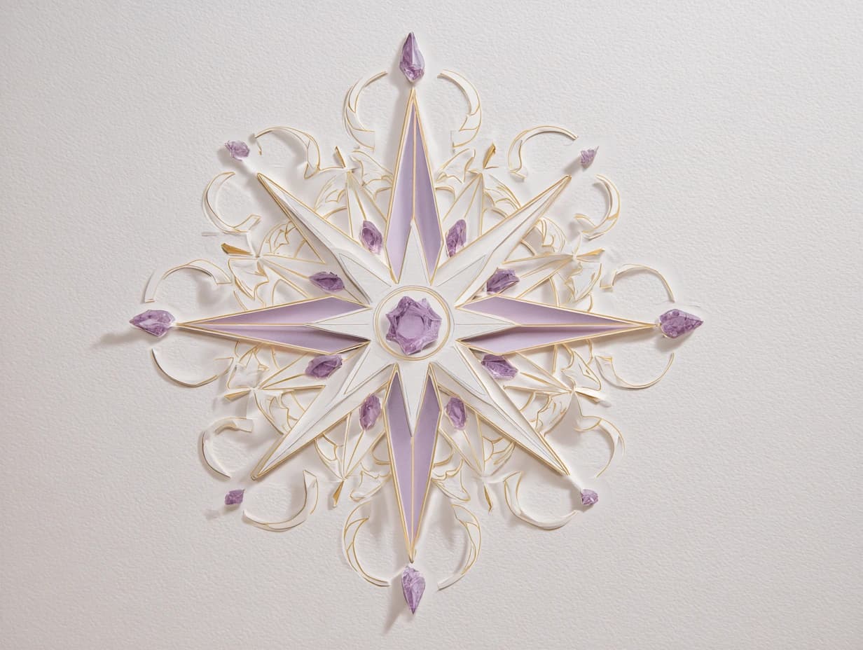 Rose des vents minimaliste en papier, améthyste et or discret